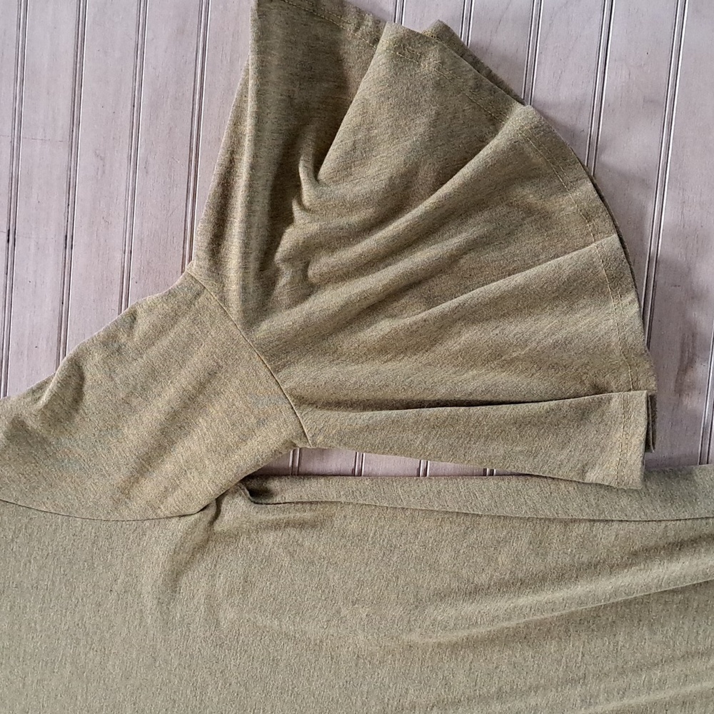 LuLaRoe Olive Green Boho Ruffle Hem Bell Sleeve Loose Fit Modest Midi Dress - Picture 4 of 10